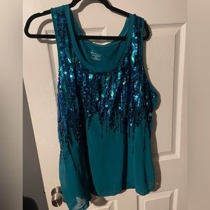 Turquoise sequin tank top